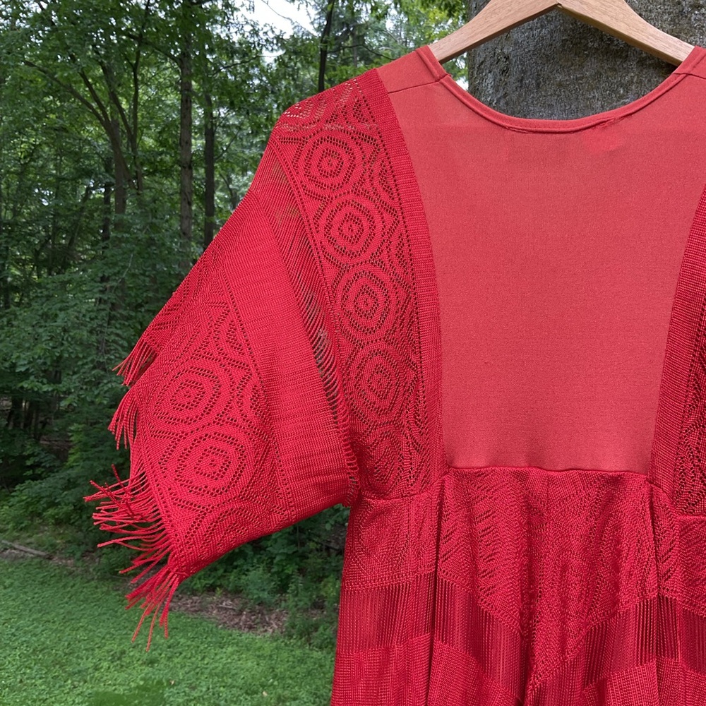 Vintage Red Lace with fringe Women Dress 9 - Picture 9 of 9
